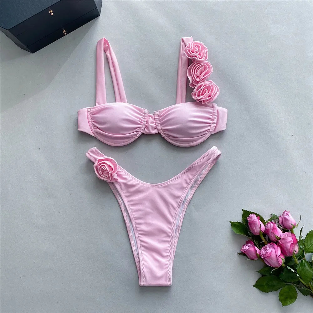 Chic Floral Beach Bikini - Pink