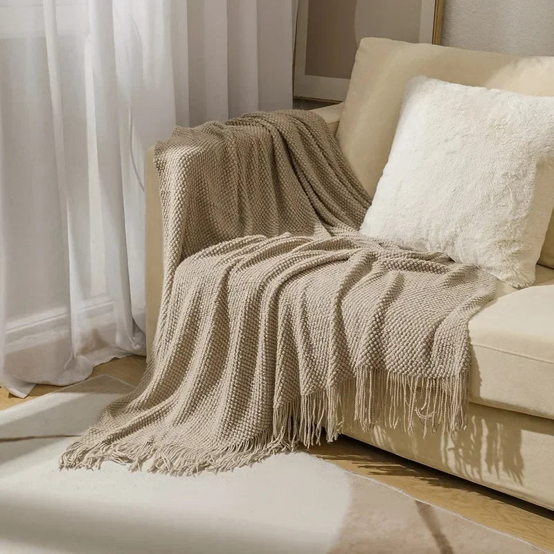 Diamond Grid Throw Blanket in Beige