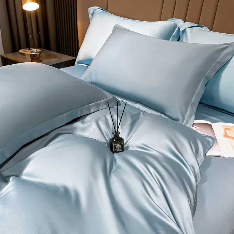 100% Mulberry silk bedding in blue