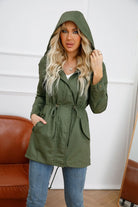 Stylish Green Trench Coat for Women (Hood Up)