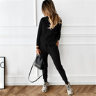 2-Piece Casual Polo Neck Women's Outfit in Black